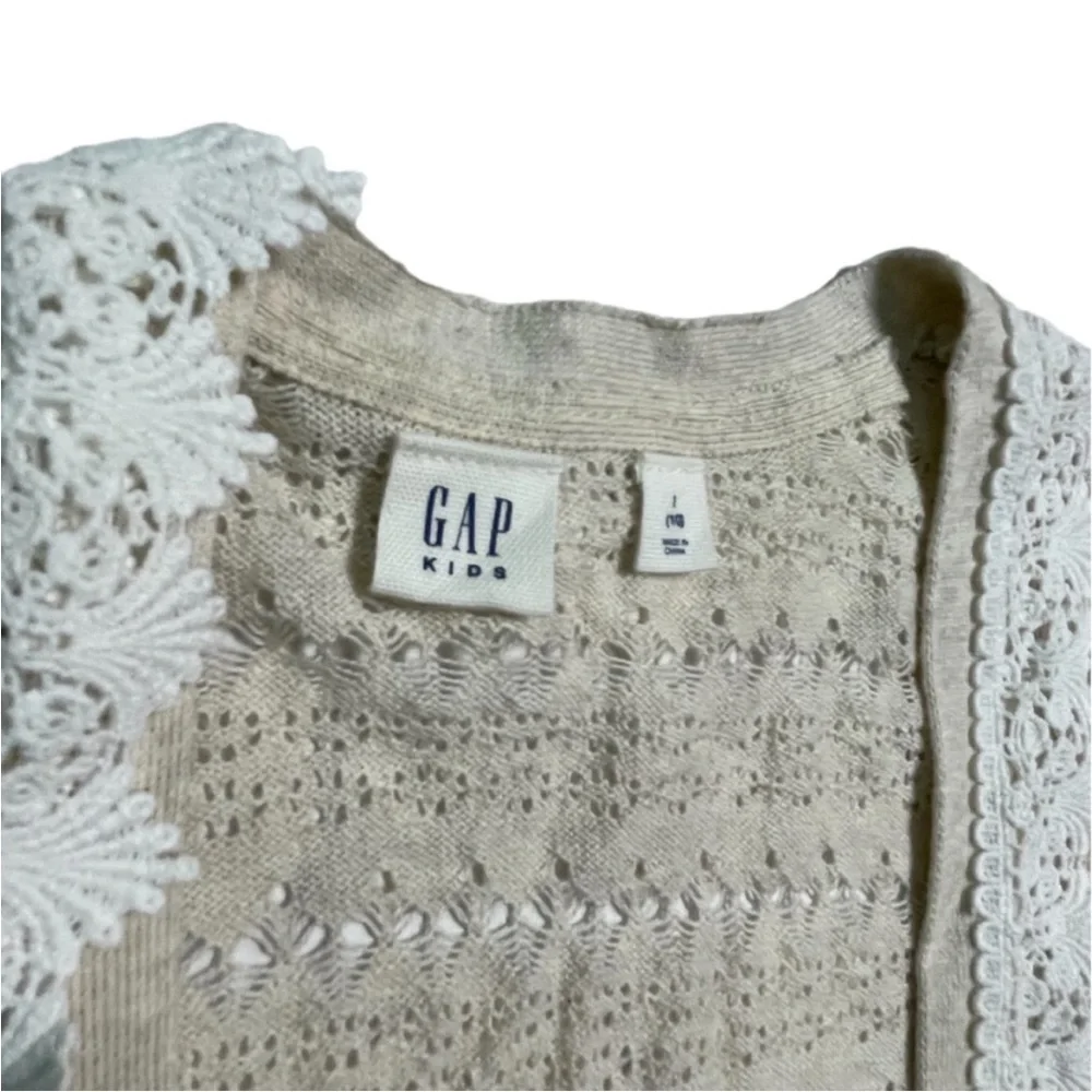 Gap Kids knit  Lace Trim Cardigan short sleeve Oatmeal Girl’s 10